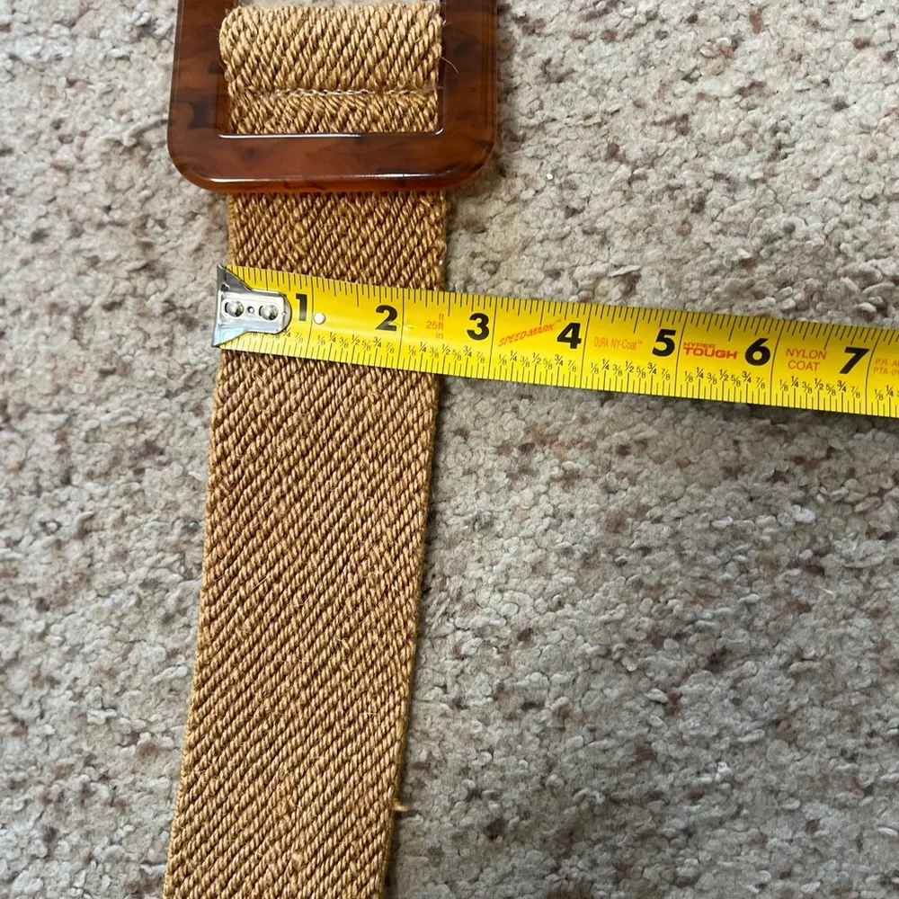 Women square RESIN BUCKLE STRAW stretch wide waist brown belt medium‎ boho l
